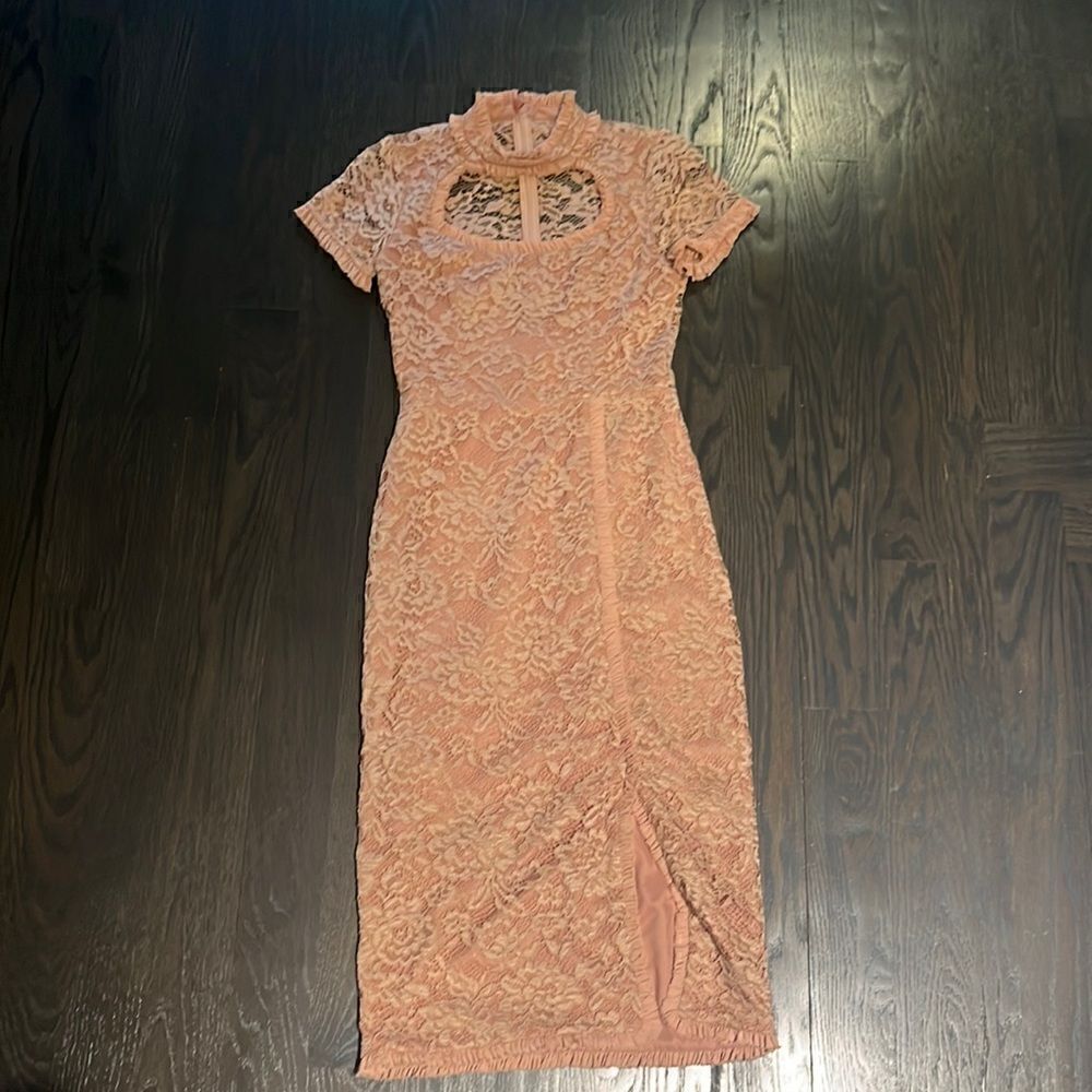 ALEXIS x Intermix *Zoelle* pink lace midi mid length dress